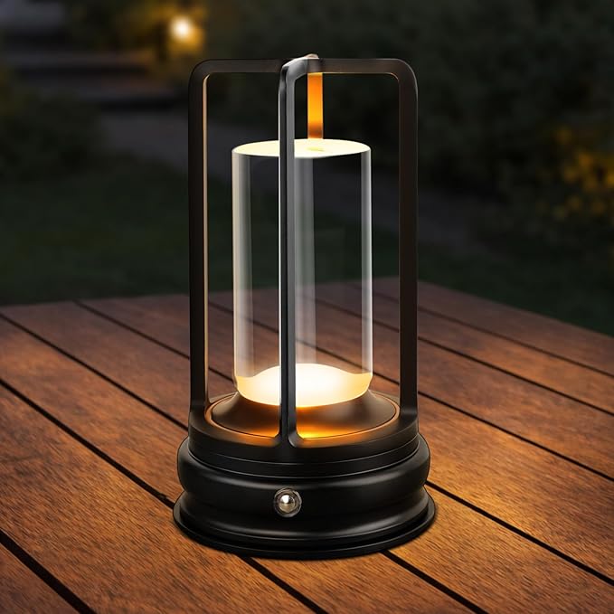 Cordless Table Lamp - 1 Pack Rechargeable 2000mAh Battery Operated LED Lamp with 3-Color Stepless Dimming, Touch Control, for Dining Room, Bedroom, Bar, Restaurant, Patio & Camping, Black