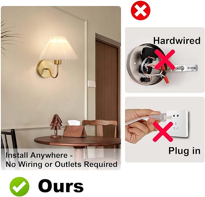 ADISUN Wall Sconces Sets of 2 RGB Battery Operated Wall Sconces for Bedroom Dresser Classic Golden Wall Lamp with Remote for Living Room Bathroom Dining Room Corridor Staircase (2 Bulbs Included)