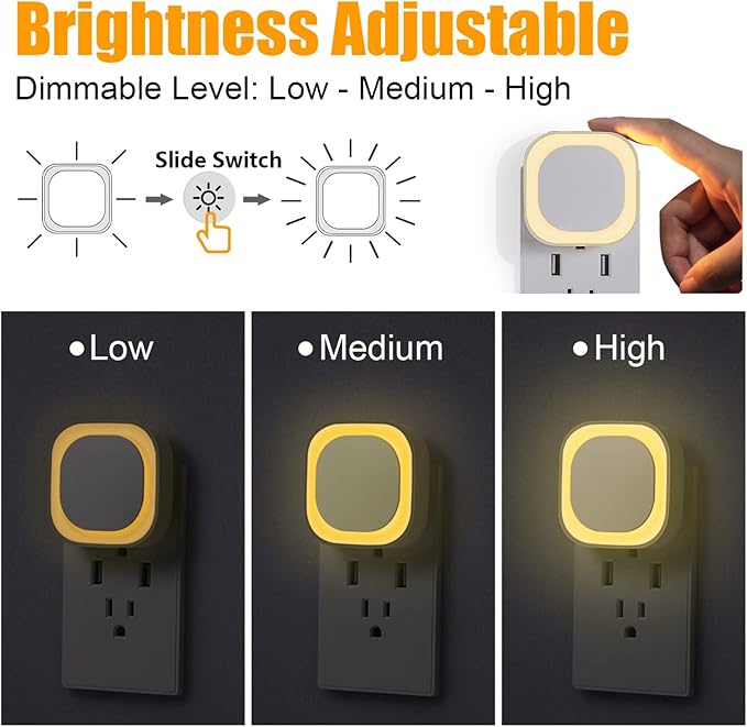 YUNLEX 4 Pack Warm White Night Light, Gentle Eye-Care with Dimmable Soft Glow & Indirect Reflection, Auto Dusk to Dawn Sensor, Plug in Nightlight for Bathroom,Kitchen, Hallway, as Mother Gifts