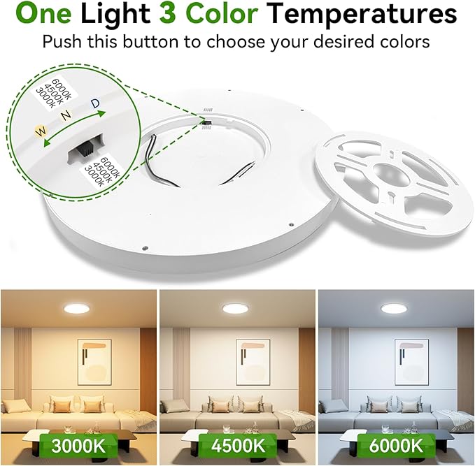 LED Ceiling Light, 2800LM Super Bright 9 Inch Led Flush Mount Ceiling Light 3000K/4500K/6000K 3CCT Dimmable for Kitchen,Bedroom,Living Room (2 Pack, White)…