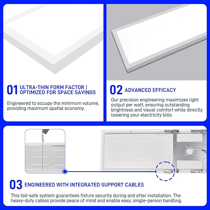 hykolity 1x4 FT LED Flat Panel Light,4800lm 48W Dimmable Edge-Lit Ceiling Lighting Fixture. 3000K/4000K/5000K Built-in Driver Surface Flush Mount Lights for Kitchen Garage,4 Pack