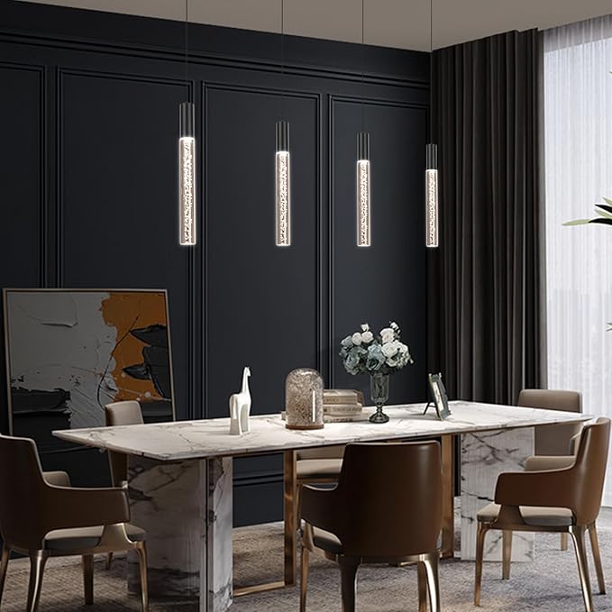Modern Black Pendant Light Fixture 3-Color for Kitchen Island, 1-Light LED Acrylic Pendant Lighting Cord Adjustable Ceiling Hanging Lights for Living Room Bedroom Dining Room