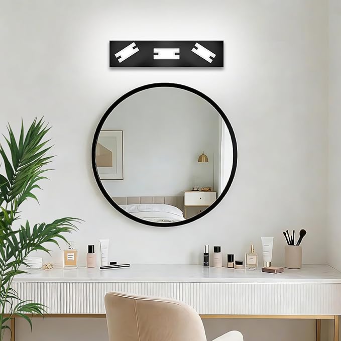 LED Bathroom Light Fixtures, 3-Light Modern Vanity Lights with Milky White Frosted Acrylic Shades, Matte Black Bathroom Lighting Fixtures Over Mirror, ETL Listed, 20W 5CCT Adjustable