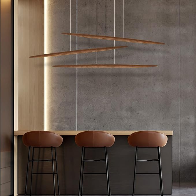 YISDESIGN 71" Wood Linear Pendant Light Wood Linear Dinning Room Light Island Lights LED Dimmable Chandelier 40w for Dining Room Billiard & Pool Table Walnut Color