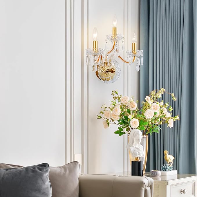 WUZUPS 3-Light Candle Vanity Wall Sconces Light Fixture for Bedroom Living Room Bathroom, E12 Base, Gold