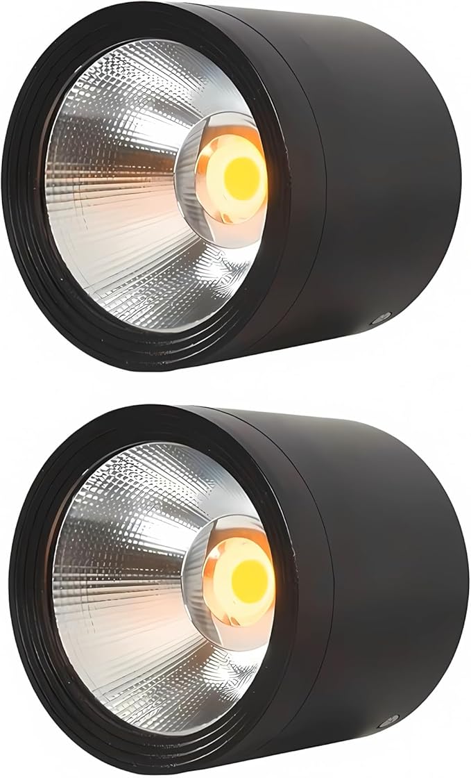 MEGHALI 2-Pack Outdoor Ceiling Light, LED Ceiling Spotlight 18W, Modern Waterproof Flush Mount Downlight, Black Aluminum Exterior Ceiling Lights for Patio Balcony, Warm Light 3000K