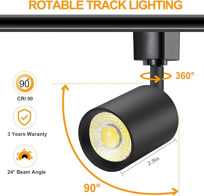 VANoopee 8-Light LED Track Lighting Kit with 6.6FT H Type Track Rails, Dimmable Track Light Heads Bright Ceiling Spotlight Fixture for Kitchen Accent Art, 3000K Warm White, No Flicker 10W 800lm Black