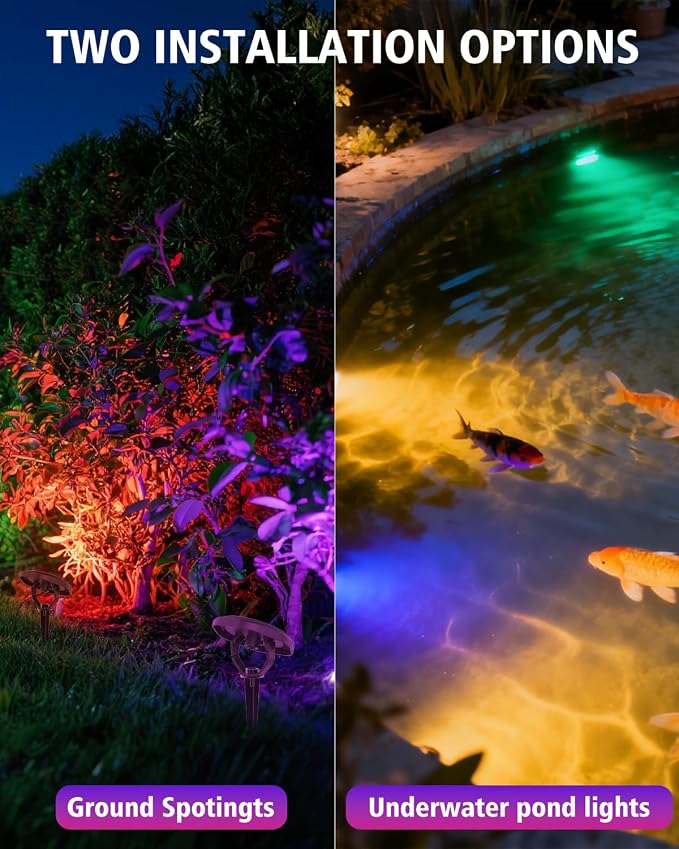 Solar Spot Lights Outdoor Waterproof IP68, 2 Light Modes Pond Lights, 3-in-1 LED Color Changing Solar Landscape Lights, Landscape Path Lights for Underwater Pond Garden Yard Pathway