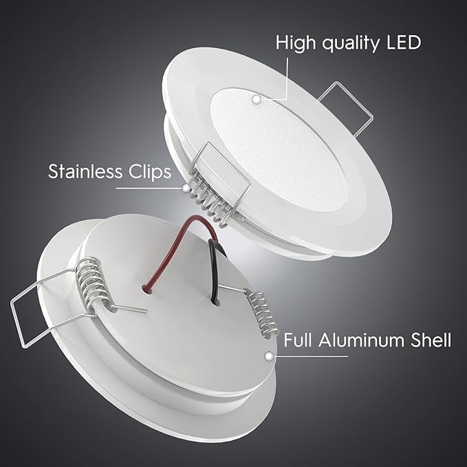 acegoo RV Recessed Ceiling Light 2-3/4” Full Aluminum 12V Dimmable LED Puck Light for Campervan Truck Caravan Boat Roof Under Cabinet Lighting, Flush Mount Cutout 2-1/4" (White,Cool White) 4 Pack
