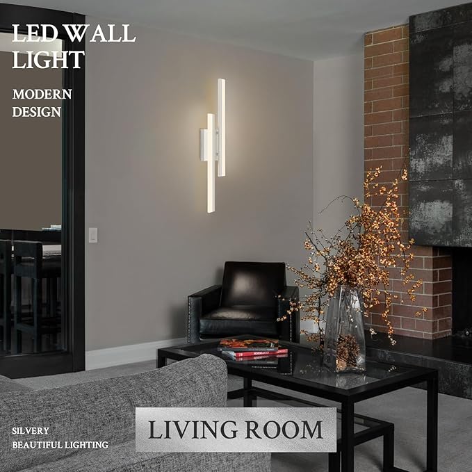 LED Wall Sconce Silver Modern Remote Wall Light Fixtures for Living Room, Dimmable LED Vanity Light Indoor Remote Wall Sconce for Bedside Bedroom Bathroom Dining Room, 23.6inch 1 Pack