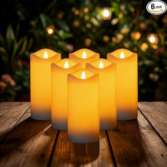 Livinlarge 3"x6" Large Outdoor Solar Candles Waterproof, Rechargeable Solar Powered Flameless Flickering LED Pillar Candle for Patio Yard Deck Window Table Decor, Holiday Gifts for Mom and Wife, 6pcs