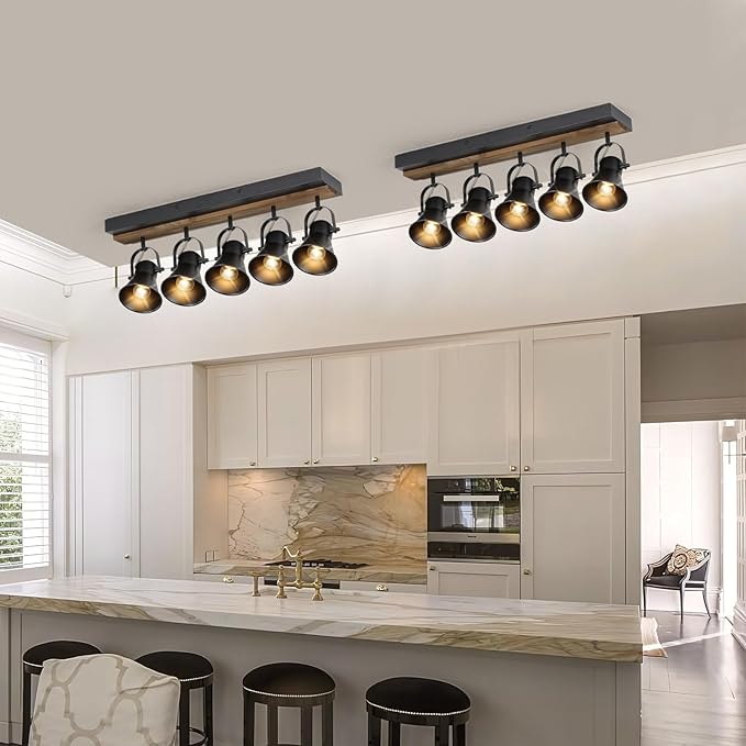 KEESFU 5-Light Track Lighting Kit,Black Semi Flush Mount Ceiling Light with 5 Rotatable Light Heads,Modern Farmhouse Lighting for Livingroom,Bedroom,Hallway,Art Wall,Bathroom,Kitchen.(5-Light)