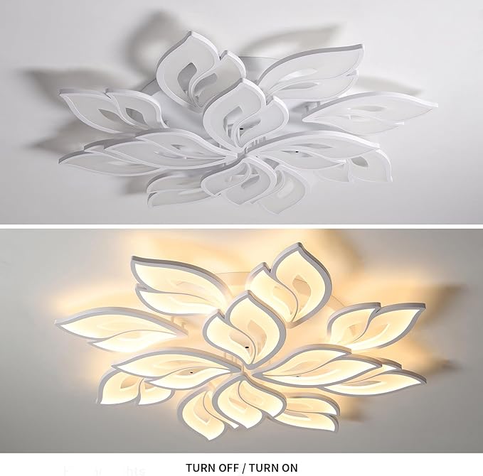 JAYMP 35.4" Flower Shaped Ceiling Light Dimmable Modern Ceiling Lamp Remote Control LED Lighting Fixture for Living Room Kitchen Dining Room (White/12 Petals)