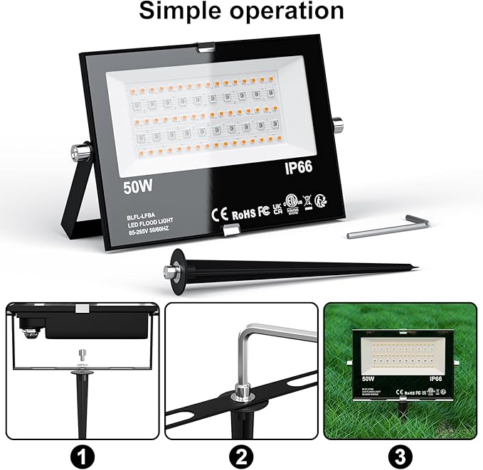 LED Flood Light Outdoor 500W Equivalent 5000LM,Bluetooth RGBW Colored Floodlight Landscape Lighting with APP Control,DIY Scenes,Timing, IP66 Waterproof,2700K,Color Changing Uplight with Ground Stakes