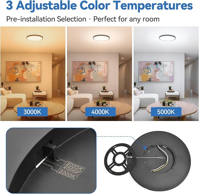 CycevSun 12 Inch Black Flush Mount Ceiling Light, Dimmable & 3000K/4000K/5000K Selectable, 20W Low Profile Ultra Thin, 2000LM, ETL Listed, 4 Pack