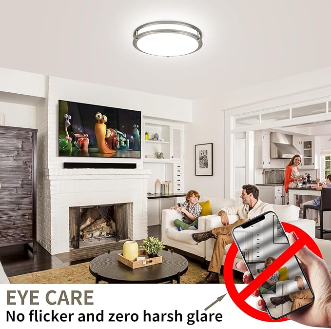 13Inch 36W Ceiling Light Fixtures 2 Packs, 5CCT LED Flush Mount Ceiling Mount Lights 2700K 3000K 4000K 5000K 6500K, Dimmable Close to Ceiling Lighting for Bathroom Kitchen Stairwell Bedroom, Nickel