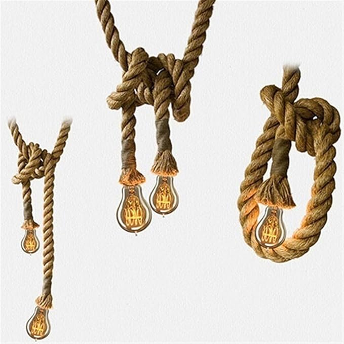 CTKcom 2 Heads Vintage(1.5+1.5 Meter) Hemp Rope Pendant Light Fixture E26/E27 Base,Retro Hemp Rope Hanging Light Vintage Ceiling Light Lamp Retro Style for Dining Hall Restaurant Bar Lighting,110V …