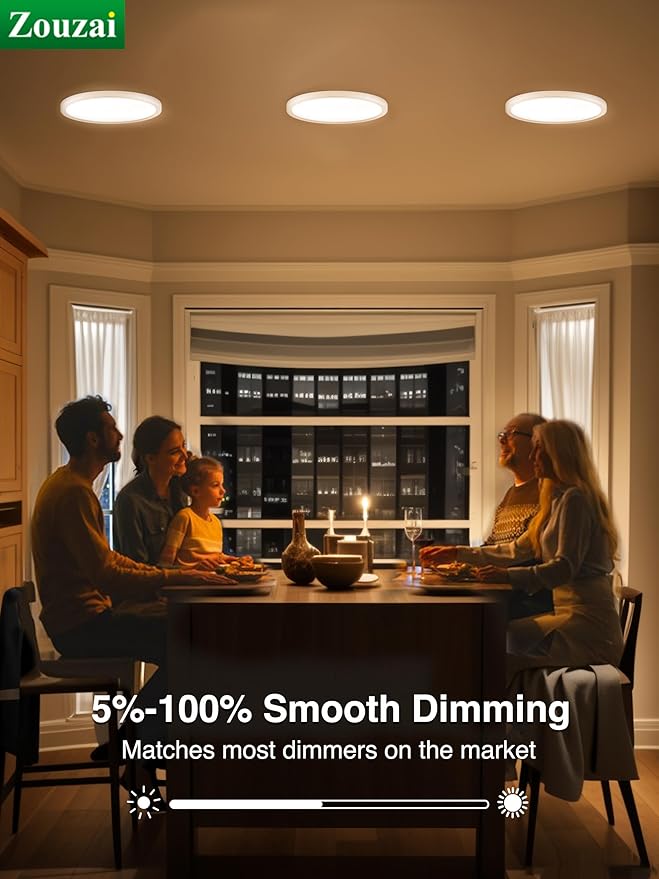 zouzai 3rd Gen Fireproof LED Flush Mount Ceiling Light, Dimmable 5CCT 2700K-6000K, 9 Inch 18W Ultra-Thin Round Fixture for Bedroom, Hallway, Closet, Laundry, Kitchen, ETL Listed(9 inch 4 Pack)