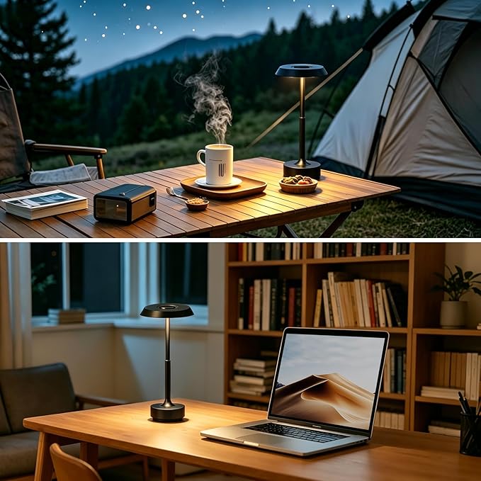 Wireless Desk Lamp Rechargeable 5000mAh Battery Powered Lamp for Counter 3 Color Stepless Dimmable LED Wireless Light for Dining Room Kitchen Outdoor Terrace Support Touch Control (Black)