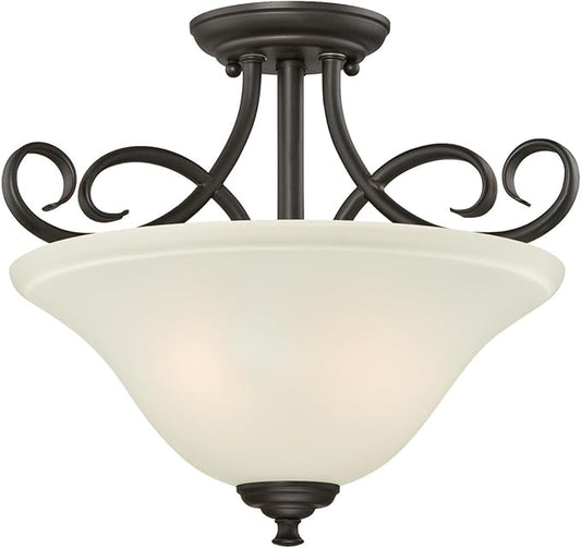 Westinghouse 6306500 Dunmore Two-Light Indoor Semi-Flush, Oil Rubbed Bronze Finish with Frosted Glass, 2, White,Black