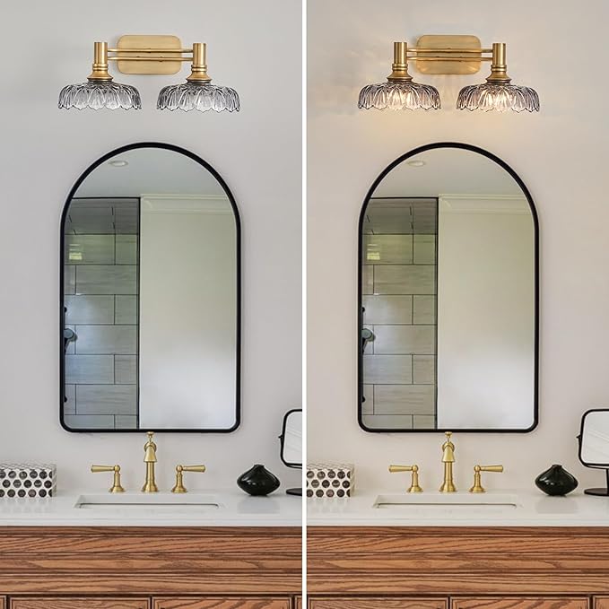 2 Light Bathroom Vanity Lights Grey Glass Lampshade Wall Sconces for Kitchen Dining Room Bedroom Hallway