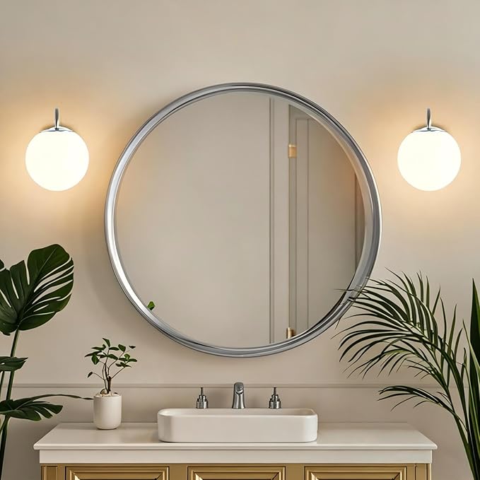 2-Pack Wall Sconce for Bathroom, Vintage Brushed Nickel Vanity Lights, Wall Mount Light Fixtures With Milk Glass Globe Shade, Indoor Wall Lights Fixture for Bedroom Living Room Mirror Hallway(G9 Incl)