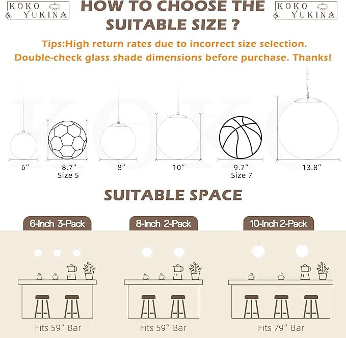 KoKo&Yukina 10 Inch Pendant Light Glod Globe Pendant Lights Kitchen Island Mid Century Light Fixture Adjustable Globe Pendants Lights with Grey Glass Shade for Dining Room Living Room
