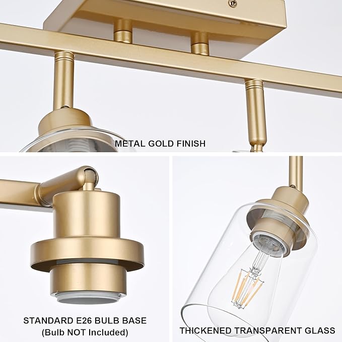 5-Light Multi-Directional Rotating Kitchen Tracking Lights Gold, Modern Track Lighting Fixture with Clear Glass, Bathroom Ceiling Vanity Lights Track Lighting Kits for Kitchen Accent Shop