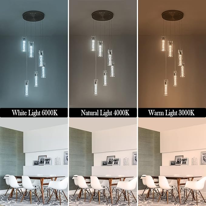 Dimmable Kitchen Pendant Lights, Brushed Nickel Remote Control led Pendant Lighting,3D Modern Pendant Light for Kitchen Dinning Room, Living Room, Corridor, Cafe bar, Club, Restaurant