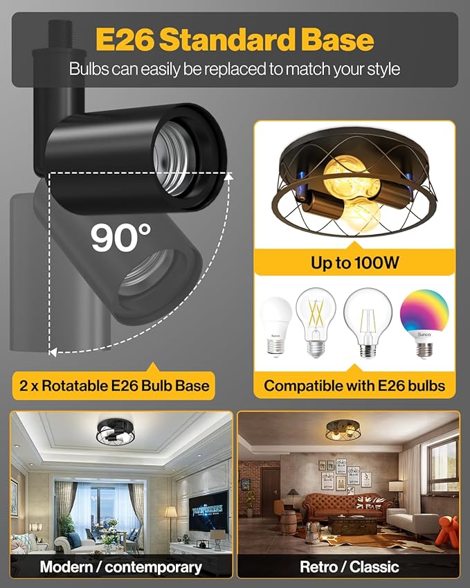 Sunco Entryway Light Fixture, Vintage Hallway Flush Mount Ceiling Light, Modern Farmhouse, 10 Inch Diameter, E26 Bulb Base, Up to 100W, IP22 ETL 2 Pack