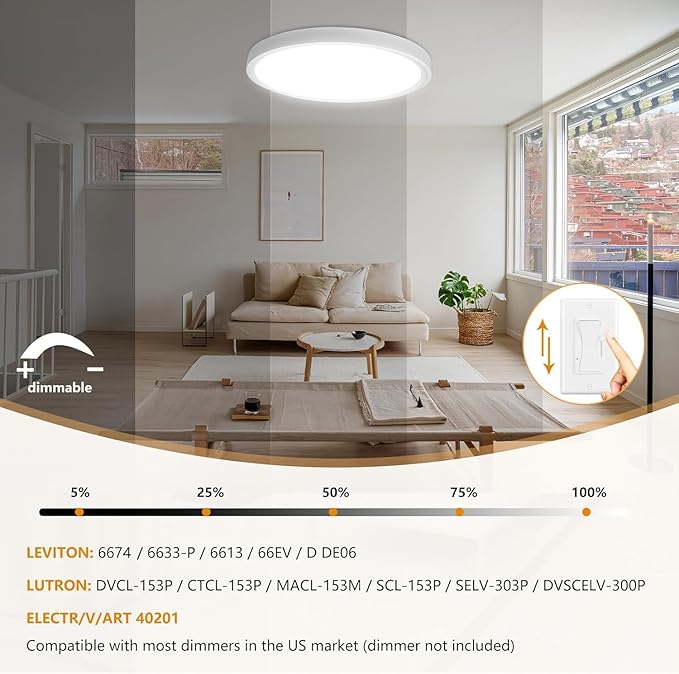 6PK Dimmable 15.8 Inch Led Ceiling Light Flush Mount, 34W, 3060LM, 3000K/3500K/4000K/5000K/6500K CCT, 0.98" Super Slim Close to Ceiling Round Flat Panel Light for Hallway,Kitchen ect, White