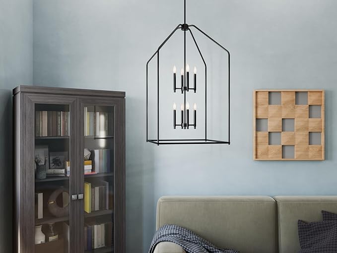 Kichler Madden 43" 8 XL Light Foyer Pendant in Black, Soft Modern Fixture, for Foyer, Over Large or Dining Room Table, (43" x 24.25"), 52724BK
