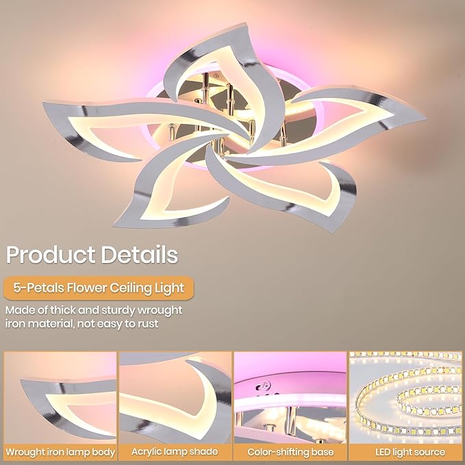 Modern Ceiling Light,50W Flush Mount Ceiling Lights,Dimmable Ceiling Lamp with Remote,Acrylic Ceiling Lamps Fixture for Living Room Dining Room Bedroom,Kitchen,3000-6000K,Chrome