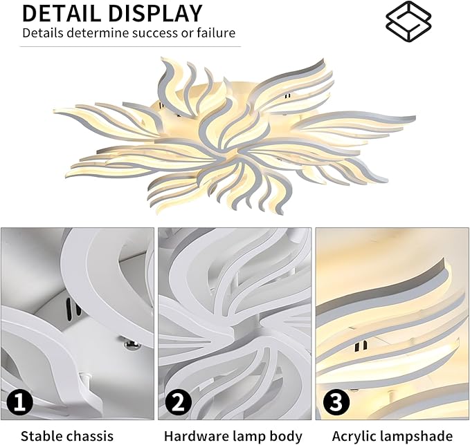 Becailyer Modern Ceiling Light, 40.5" LED Flush Mount Flower Ceiling Lamp, 12-Petals 100W Dimmable Remote Control Close to Ceiling Light Fixtures for Living Room Bedroom Dining Room Kitchen, White