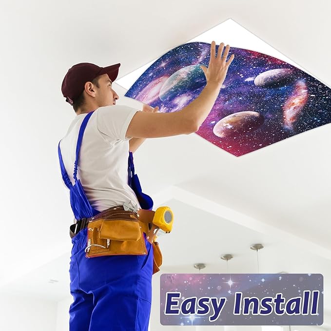 8 Pack Fluorescent Light Covers with 80 Magnets Decorative for Classroom Ceiling Light 4 x 2 Feet Magnetic Light Covers Filter Easy Install for Office Hospitals & Home Drop Ceiling Supplies(Planet )