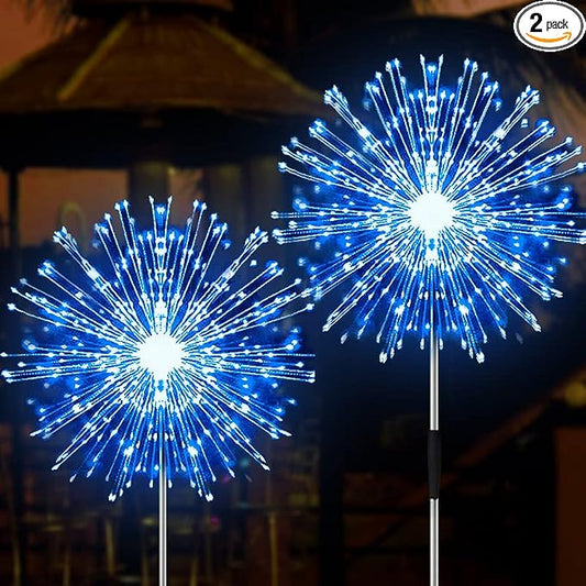 JJGoo Solar Firework Lights, 2 Pack 120 LEDs 2 Lighting Modes Solar Garden Lights Outdoor Waterproof for Yard Patio Walkway Pathway Party Wedding Christmas Decorative - Blue