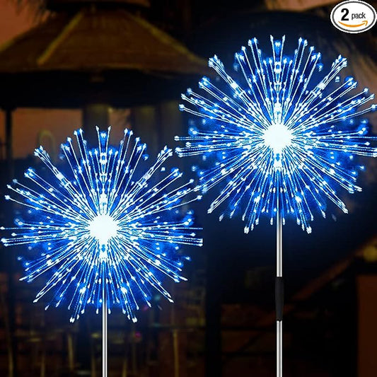 JJGoo Solar Firework Lights, 2 Pack 150 LEDs 2 Lighting Modes Solar Lights Outdoor Waterproof for Garden Patio Walkway Pathway Party Wedding Christmas Decorative - Blue