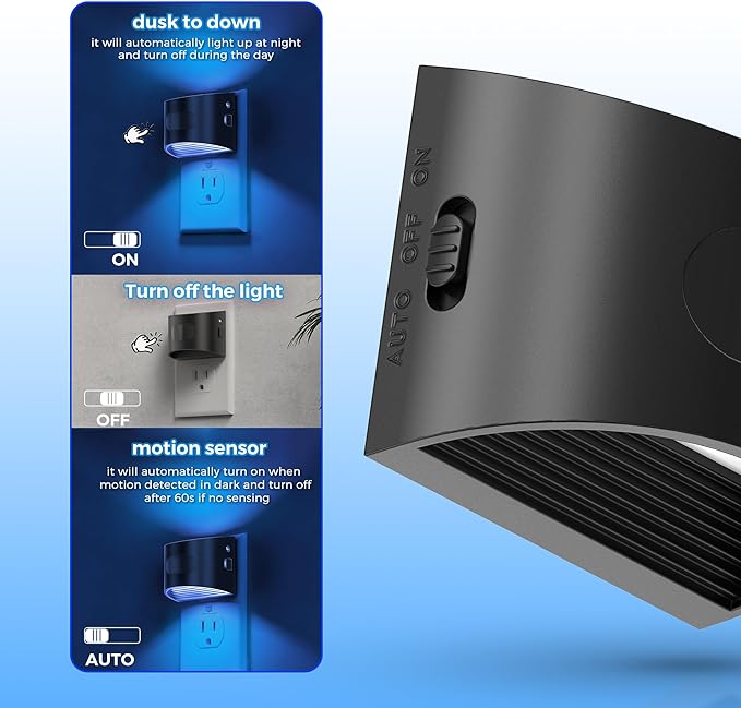 L LOHAS LED Night Light with Motion Sensor & Dusk to Dawn Sensor, Night Lights Plug into Wall with 30-100lm Adjustable Brightness, Dimmable Night Light for Bathroom Hallway, Blue, 2 Pack