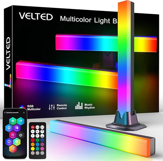 velted RGB Light Bar, Smart Music Sync RGB IC LED Lights Bars, USB Powered Ambient Lighting, Remote Control Color Changing Gaming TV Backlight, for PC Room Monitor Desk