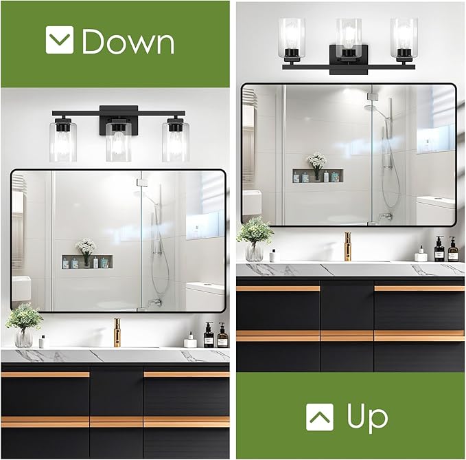 BesLowe 3-Light 19" Bathroom Light Fixture, Modern Black Vanity Light, Bathroom Lighting Fixtures Over Mirror, Matte Black Wall Sconce Lamp, Wall Lights for Living Room Bedroom Hallway