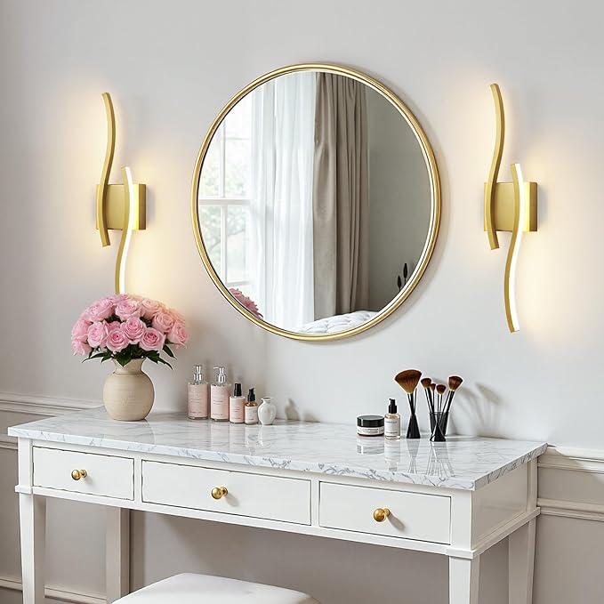 WOSHITU Gold LED Bathroom Vanity Lights: 23.6 Inch 24W Bathroom Lighting Fixtures Over Mirror 5CCT Dimmable 2700-5000K Vanity Lights Modern Bath Sconces Wall Light for Mirror Bedroom Living Room