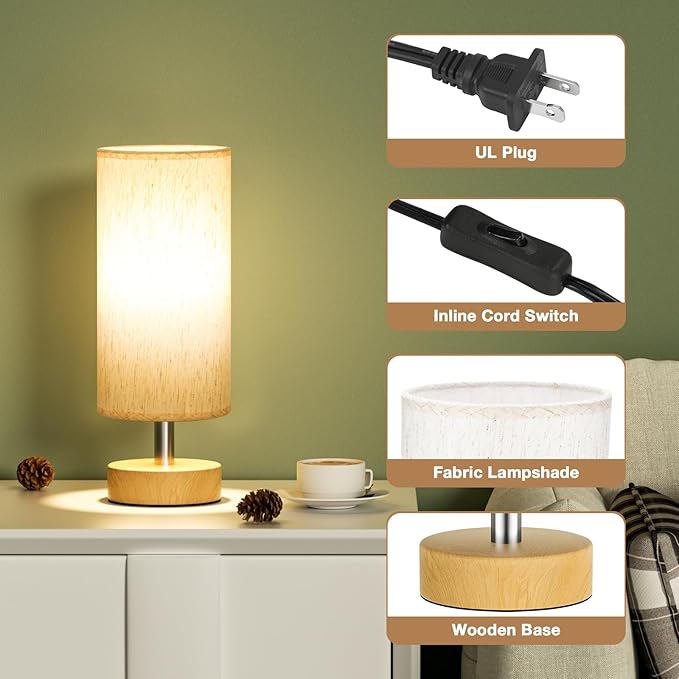 PartageiZ Small Table Lamp for Bedroom Set of 2 - Bedside Lamps for Night Stands, Minimalist Nightstand Light Lamp, Desk Lamps for Reading Room, Kids Room, Living Room, Office, Dorm