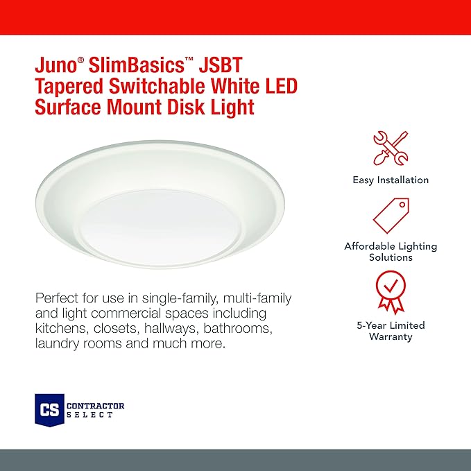 Juno JSBT 4-Inch SlimBasics Tapered Disk Downlight, Switchable, White (1 Pack)