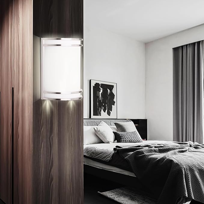 Indoor Wall Sconce, Half Cylinder Wall Light Fixture, 3000K 4000K 5000K Color Temperature Adjustable, Dimmable LED Modern Wall Light for Hallway Bedroom Living Room, Brushed Nickel, 2 Pack
