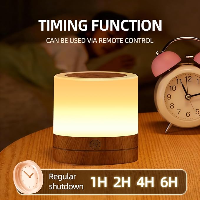 Portable Night Light for Kids, USB Rechargeable Small Desk Lamp,13 RGB Colors & 4 Brightness & 1 Remote, Touch Bedside Table Lamp for Nursery Bedroom Living Room Home (Wood Grain)