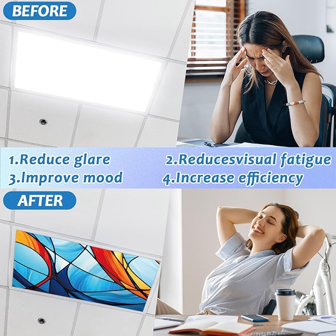 8 Pack Fluorescent Light Covers with 80 Magnets Decorative for Classroom Ceiling Light 4 x 2 Ft Magnetic Light Covers Filter Easy Install for Office School Hospitals Drop Ceiling Supplies(Blue Glass)