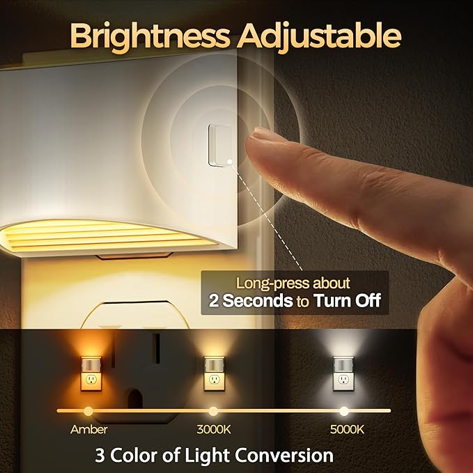 DORESshop LED Night Light[4 Pack], White Night Lights Plug into Wall, 3 Level Brightness Adjustable Plug in Night Light, Dusk to Dawn Sensor, Nightlights for Adults, Bedroom, Bathroom, Hallway, 3CCT