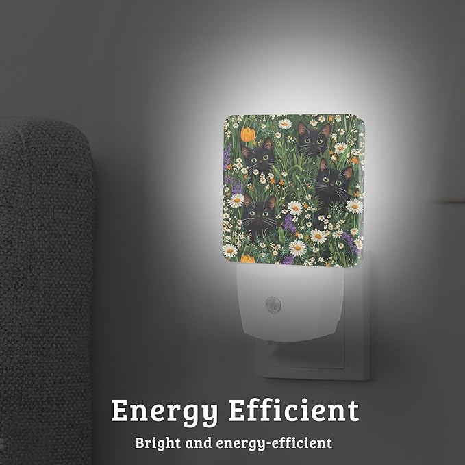 Cute Cats Flowers Night Light with Dusk to Dawn Light Sensors, Plug-in Wall Led Night Lights, Energy Efficient Lamp for Bedroom,Bathroom,Kitchen,Hallway,Stairs, Gifts Ideal for Girls Women