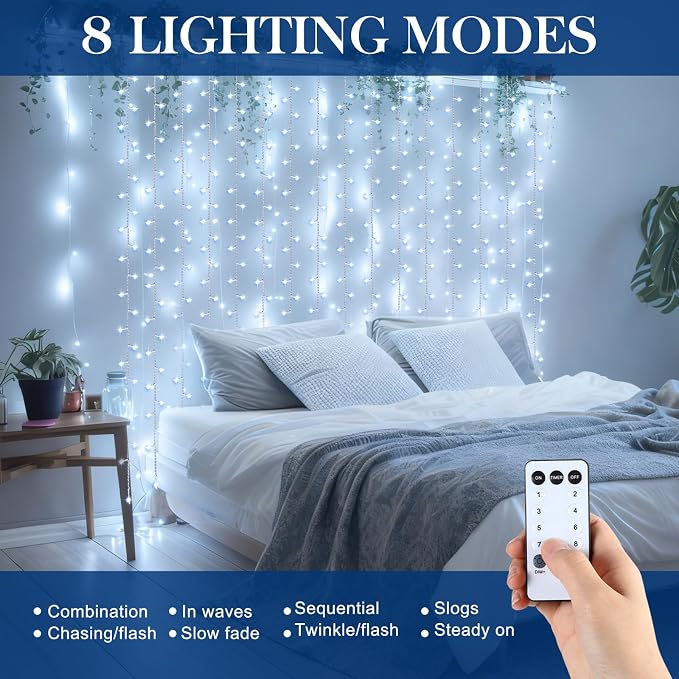 Aurelema 600 LED 20 x 9.8 Ft Christmas Curtain Lights 8 Modes Outdoor Fairy Lights with Remote Plug in Hanging String Fairy Light Waterproof for Bedroom Wall Window Backdrop Wedding Christmas Decor \