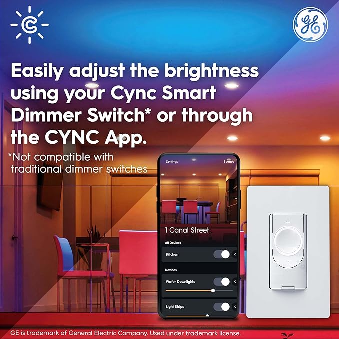 GE Cync Reveal HD+ Smart LED Wafer Downlight, Color Changing LED Light, Works with Alexa and Google Home, Matter Compatible, No Recessed Lighting Housing Required, Ceiling Lights, 2 Inch (3 Pack)